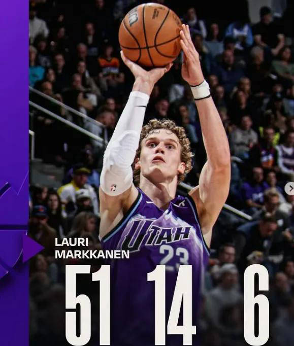 犹他爵士队史首次51分表现！马尔卡宁创造歷(lì)史纪录